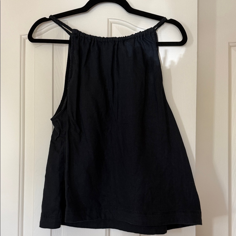 Nicole Miller Black Halter Tank with Gathered Neckline